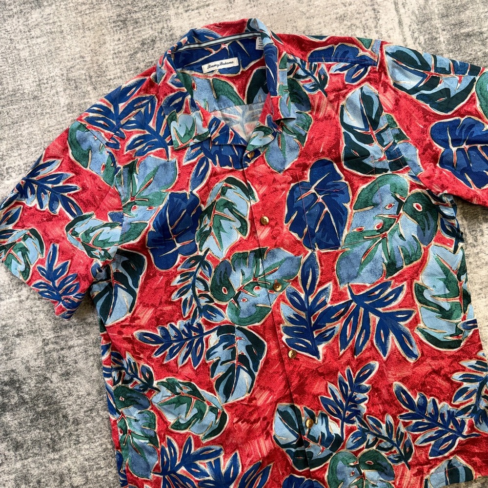 Tommy Bahama Shirt Mens XL Watercolor Floral IslandZone Silk Camp Collar Resort